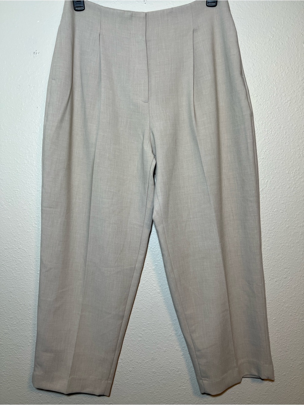 Zara Women Cream High Waisted Wide Leg Pleated Trousers Size Large